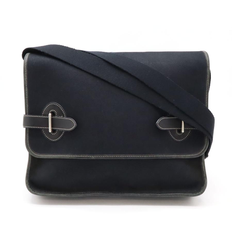 HERMES エルメス ブエナベンチュラPM メッセンジャーバッグ ショルダーバッグ トワルオフィシエ レザー ブラック 黒 シルバー金具 | HERMES