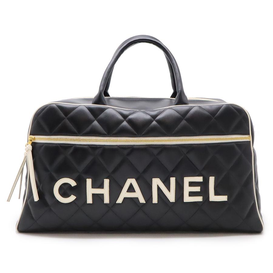 CHANEL シャネル マトラッセ ロゴ ボーリングバッグ ボストンバッグ トラベルバッグ 旅行カバン レザー ブラック 黒 ホワイト 白 | CHANEL