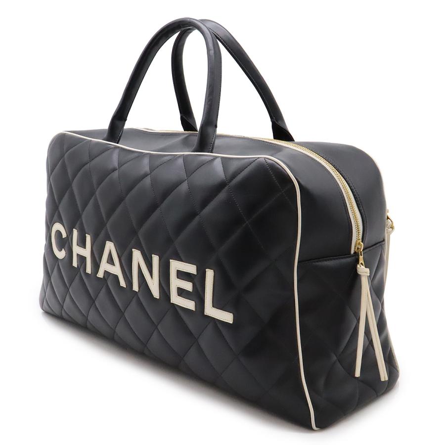 CHANEL シャネル マトラッセ ロゴ ボーリングバッグ ボストンバッグ トラベルバッグ 旅行カバン レザー ブラック 黒 ホワイト 白 | CHANEL | 01