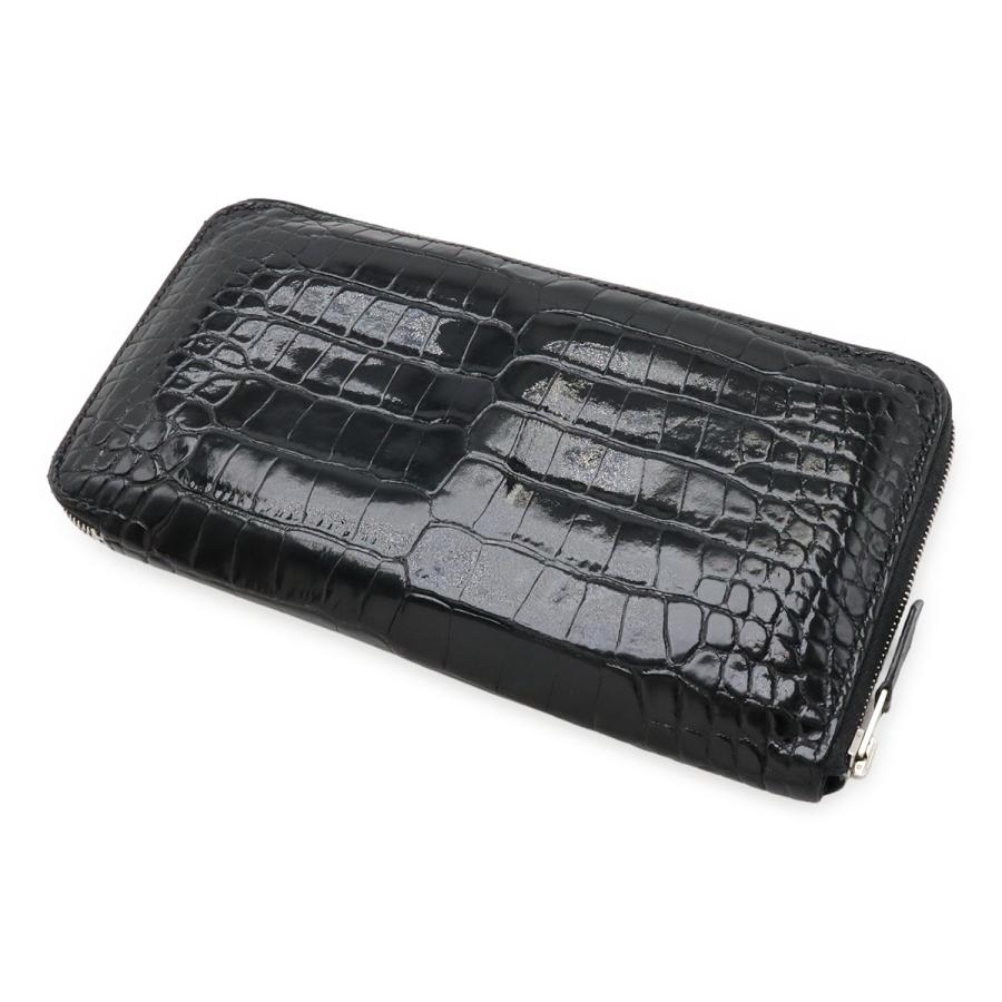 HERMES エルメス アザップロング ラウンドファスナー 長財布 アリゲーター クロコダイル ブラック 黒 シルバー金具 □N刻印 HERMES（エルメス） アザップロング ラウンドファスナー 長財布