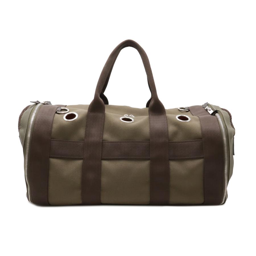 HERMES エルメス ドッグ キャリーバッグ ペットキャリー ペットバッグ ボストンバッグ 犬 猫 キャンバス カーキ ダークブラウン ショルダー欠品 | HERMES