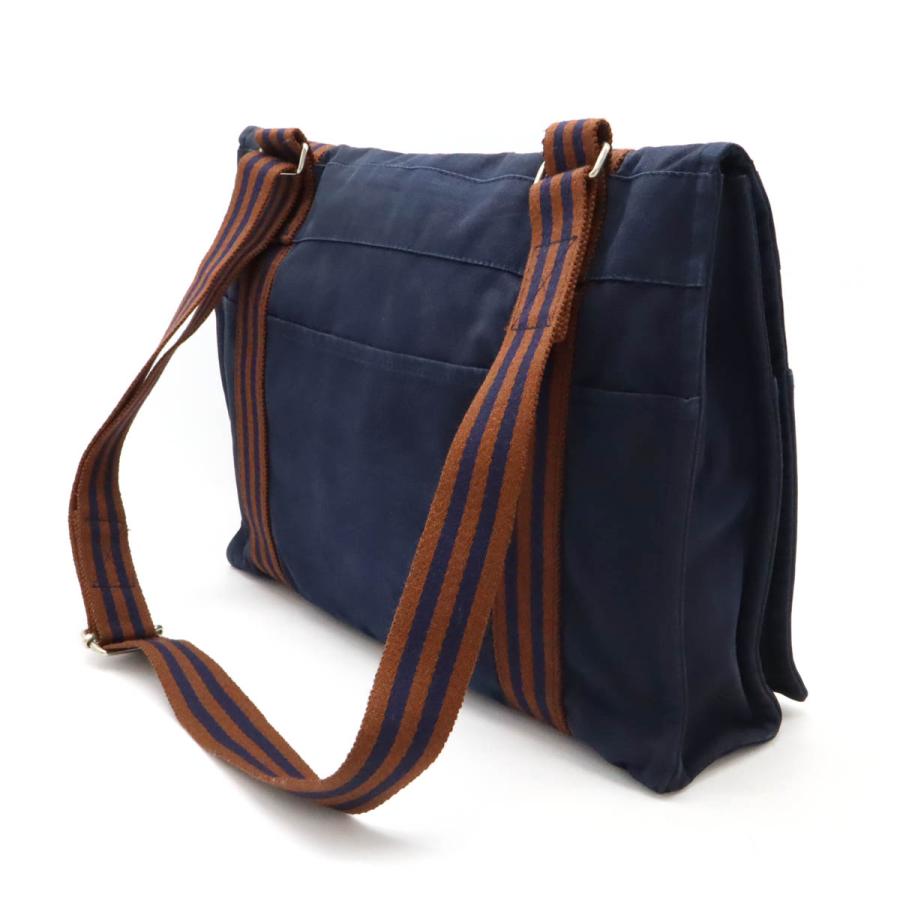 HERMES エルメス フールトゥ バサスMM ショルダーバッグ メッセンジャーバッグ 斜め掛け キャンバス ネイビー 紺 ブラウン シルバー金具 | HERMES | 01