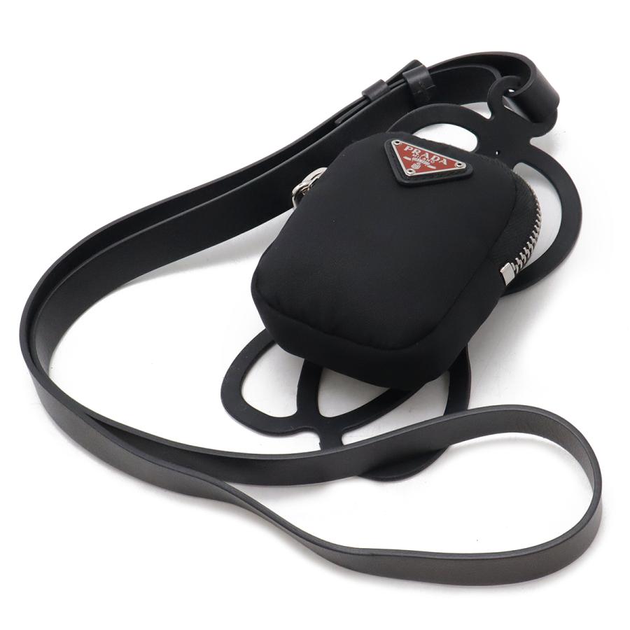 PRADA プラダ スマートフォンケース スマホケース ホルダー ポーチ付き ラバー ナイロン NERO ブラック シルバー金具 国内ブティック購入品 1ZT001 | PRADA