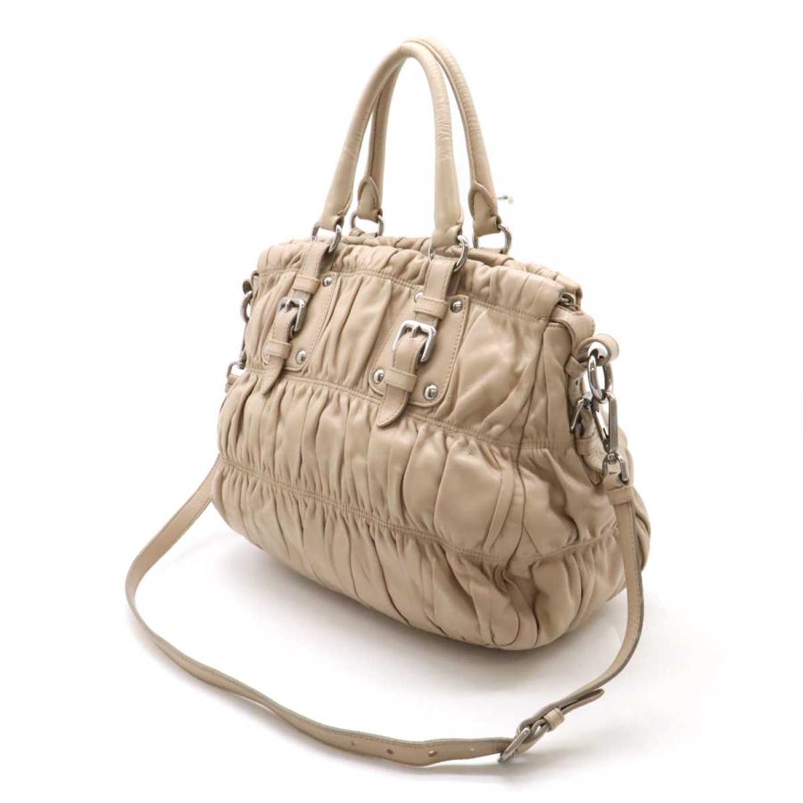 PRADA プラダ ギャザー トートバッグ ハンドバッグ 2WAY ショルダーバッグ 斜め掛け レザー ピンクベージュ シルバー金具 BN2076 | PRADA | 01