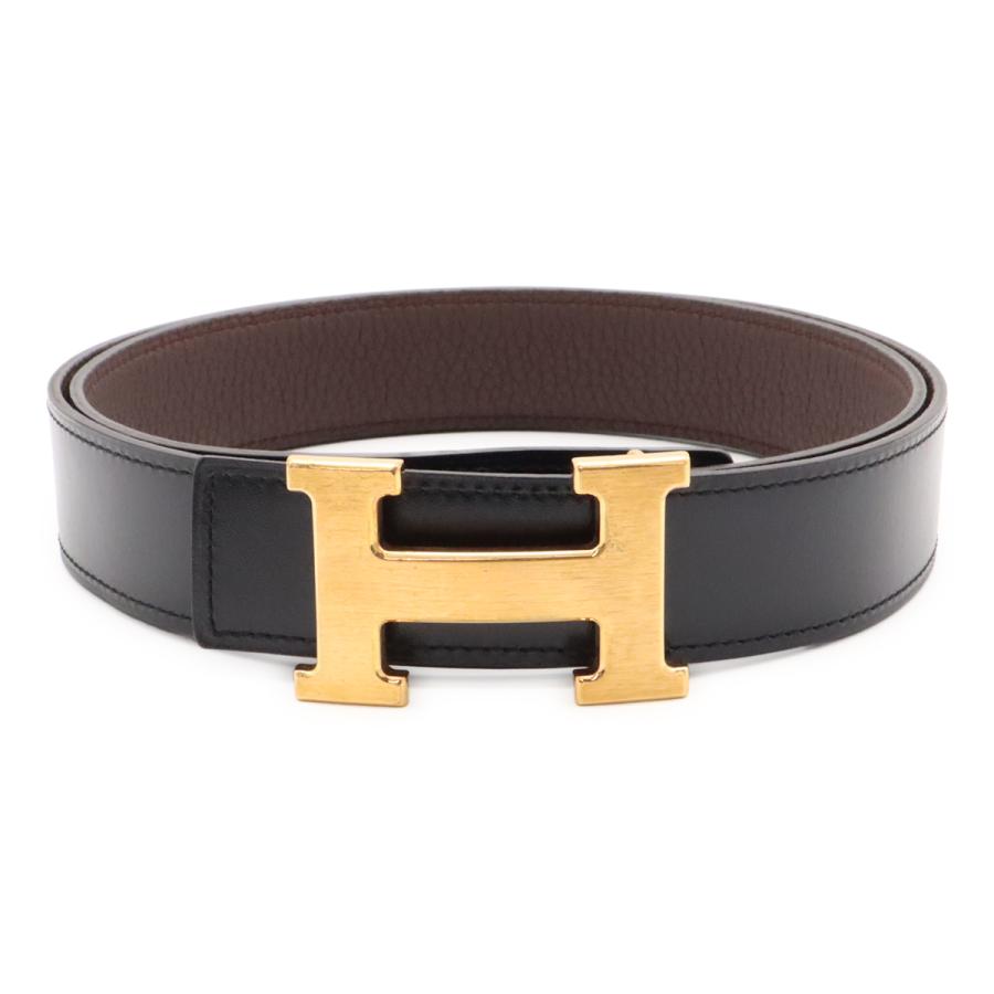 HERMES エルメス Hベルト Hバックル リバーシブル レザー ブラック 黒 ショコラ 茶 ダークブラウン ゴールド金具 #90 □Q刻印 | HERMES