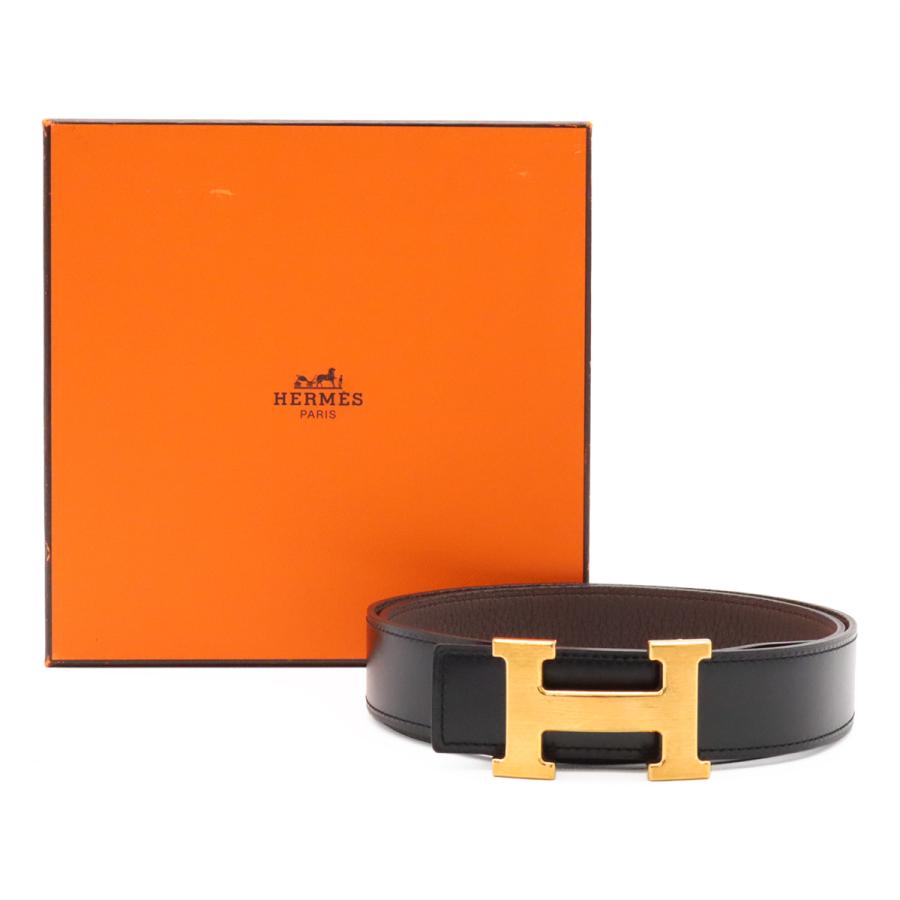 HERMES エルメス Hベルト Hバックル リバーシブル レザー ブラック 黒 ショコラ 茶 ダークブラウン ゴールド金具 #90 □Q刻印 | HERMES | 08