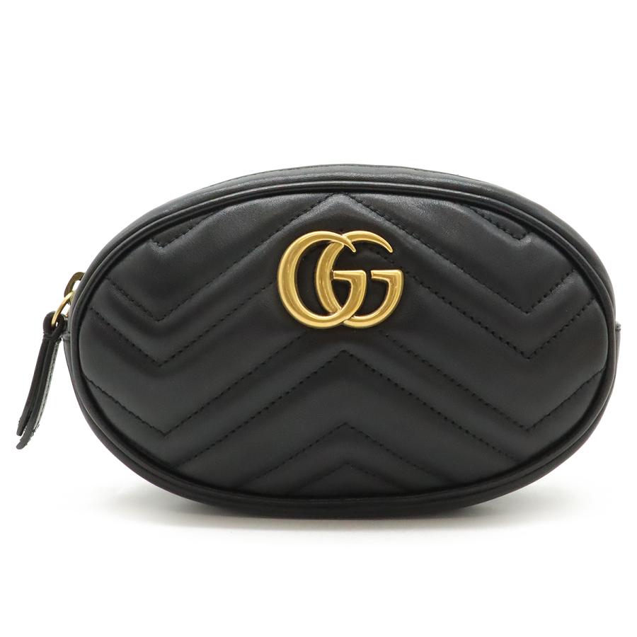 GUCCI グッチ GGマーモント ベルトバッグ ボディバッグ ウエストバッグ ウエストポーチ キルティングレザー ブラック 黒 ゴールド金具 | GUCCI
