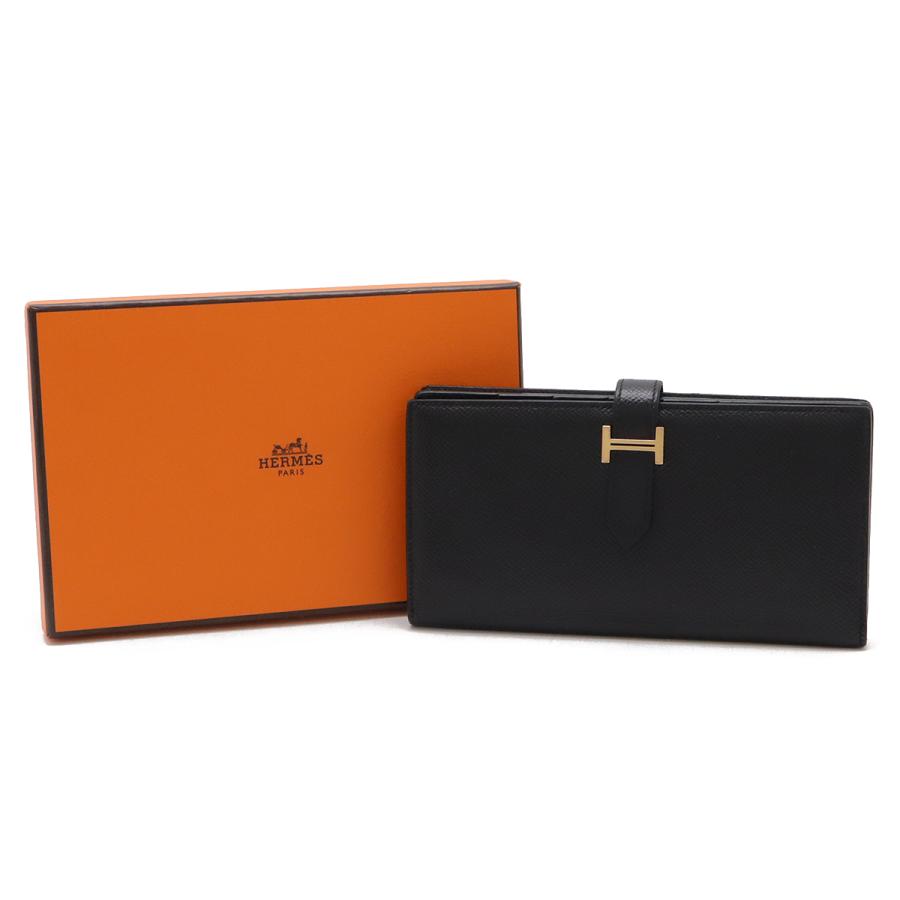 HERMES エルメス べアン スフレ 長財布 黒 オレンジ ブラック HERMES エルメス べアン スフレ 長財布 黒 オレンジ ブラック