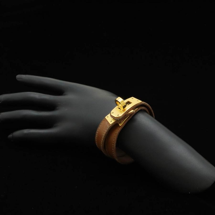 HERMES エルメス ケリー ドゥブルトゥール ブレスレット 2連ブレス 2重巻き レザー ブラウン 茶 ギロッシュ金具 GP ゴールド金具 □G刻印 | HERMES | 06