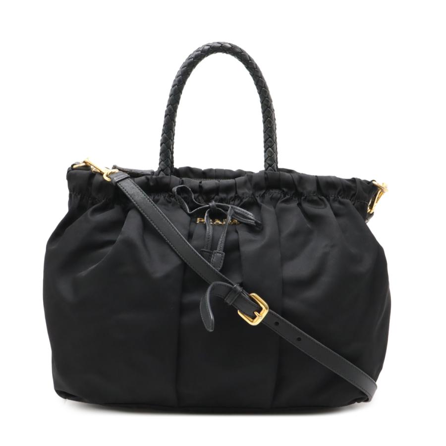 PRADA ブラック リボン ハンドバッグ ブラック リボン付 Re-Nylon xナッパレザー ミニバッグ | PRADA