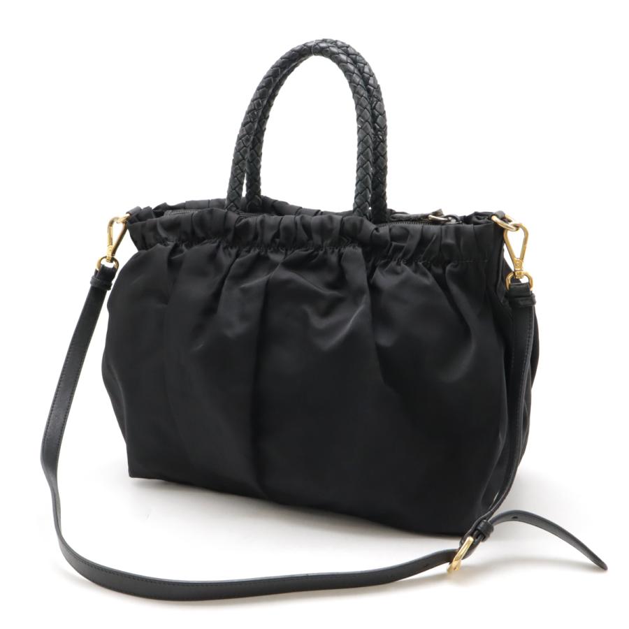 PRADA プラダ テスート ギャザー リボン ハンドバッグ トートバッグ 編み込みハンドル ナイロン NERO ブラック ゴールド金具 ストラップ欠品 BN1970 PRADA プラダ ギャザー リボン トートバッグ ハンドバッグ 編み込み