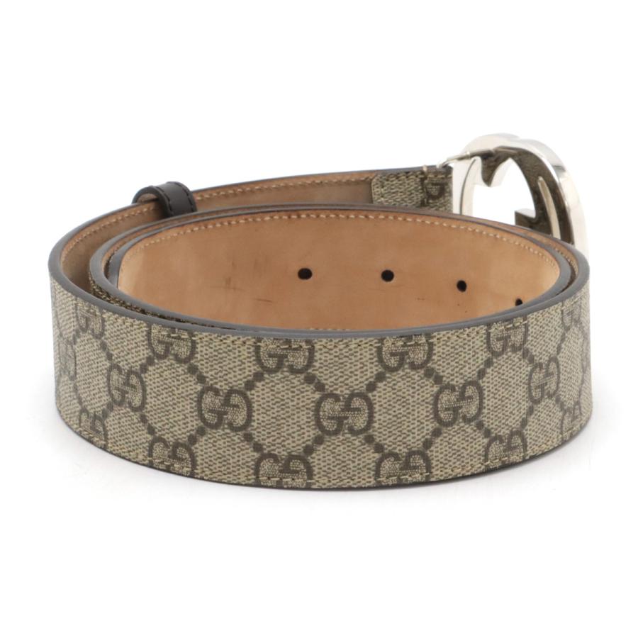 GUCCI グッチ GGスプリーム インターロッキング Gバックル ベルト PVC レザー ベージュ ダークブラウン シルバー金具 #90 411924 | GUCCI | 01