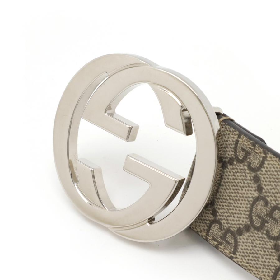 GUCCI グッチ GGスプリーム インターロッキング Gバックル ベルト PVC レザー ベージュ ダークブラウン シルバー金具 #90 411924 | GUCCI | 02