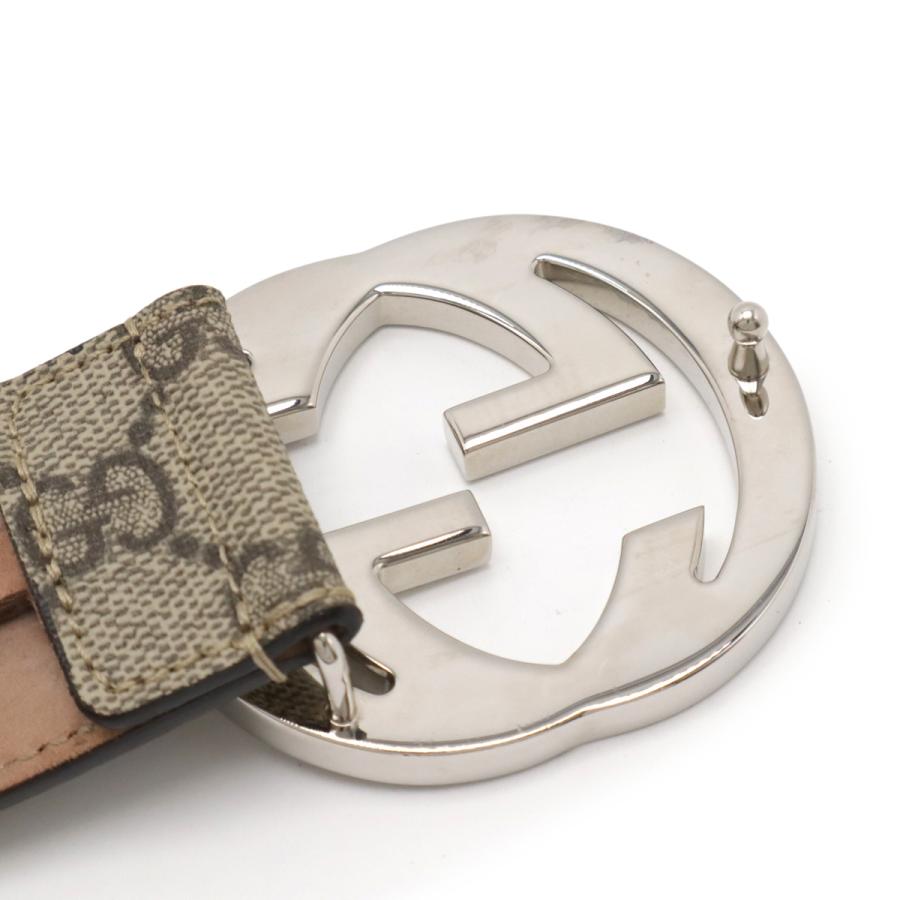 GUCCI グッチ GGスプリーム インターロッキング Gバックル ベルト PVC レザー ベージュ ダークブラウン シルバー金具 #90 411924 | GUCCI | 03