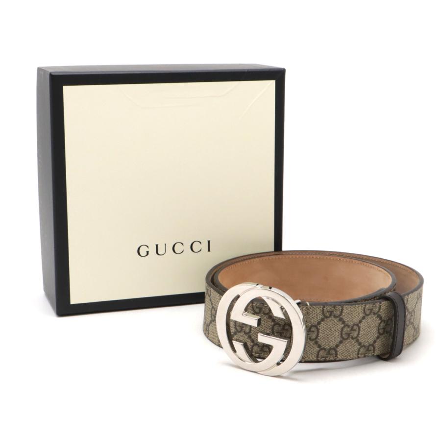 GUCCI グッチ GGスプリーム インターロッキング Gバックル ベルト PVC レザー ベージュ ダークブラウン シルバー金具 #90 411924 | GUCCI | 06