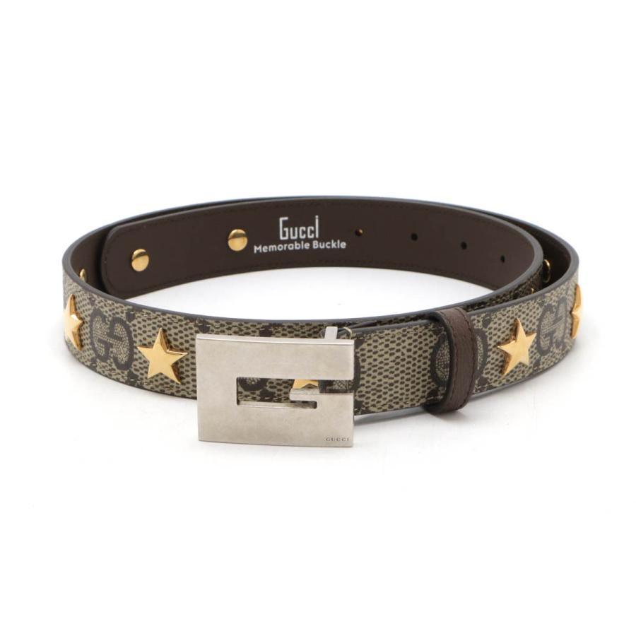 GUCCI グッチ GGスプリーム Gスクエア Gバックル ベルト PVC レザー スタースタッズ ベージュ ダークブラウン #80 710090 | GUCCI