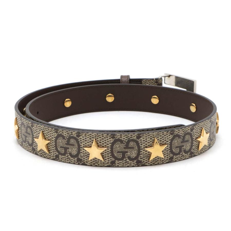 GUCCI グッチ GGスプリーム Gスクエア Gバックル ベルト PVC レザー スタースタッズ ベージュ ダークブラウン #80 710090 | GUCCI | 01