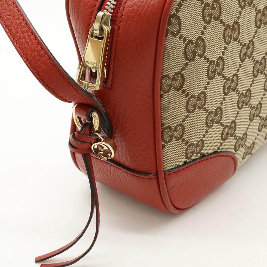 GUCCI グッチ ブリー GGキャンバス ショルダーバッグ ポシェット 斜め掛け レザー カーキベージュ レッド 赤 ゴールド金具 アウトレット品 449413 GUCCI（グッチ） ブリー GGキャンバス ショルダーバッグ ポシェット
