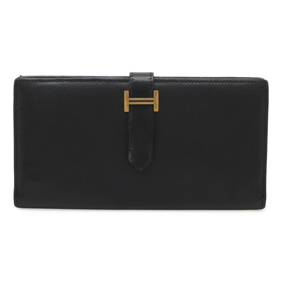 HERMES エルメス ベアンスフレ 2つ折長財布 二つ折り長財布 ヴォーエプソン レザー ブラック 黒 シルバー金具 □K刻印 | HERMES