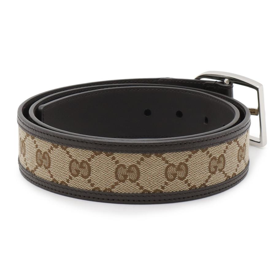 GUCCI グッチ GGキャンバス ベルト レザー カーキベージュ ダークブラウン #95 シルバー金具 アウトレット品 449716 | GUCCI | 01