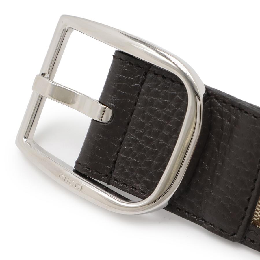 GUCCI グッチ GGキャンバス ベルト レザー カーキベージュ ダークブラウン #95 シルバー金具 アウトレット品 449716 | GUCCI | 02