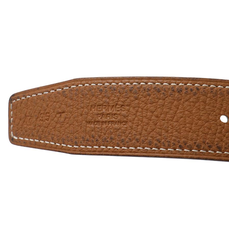 HERMES エルメス Hギヨシェ Hベルト リバーシブル レザー キャメル ライトブラウン ブラック 黒 シルバー金具 #95 □M刻印 | HERMES | 07