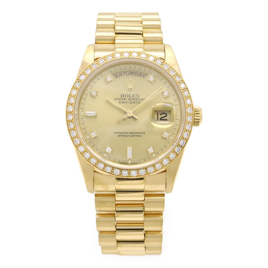 ROLEX ロレックス デイデイト シャンパン文字盤 ベゼルダイヤ K18YG 750YG イエローゴールド無垢 N番 メンズ AT オートマ 腕時計 18348A | ROLEX