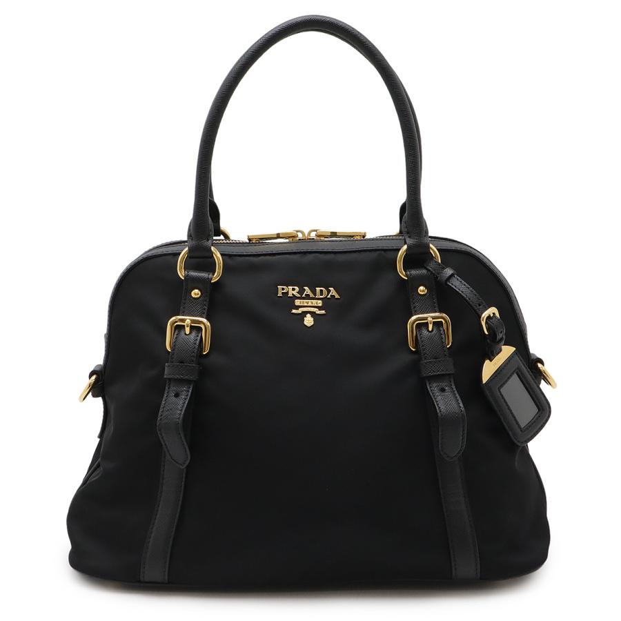 PRADA プラダ ハンドバッグ ナイロン サフィアーノ レザー NERO 黒 ブラック ゴールド金具 国内アウトレット購入品 ストラップ欠品 | PRADA