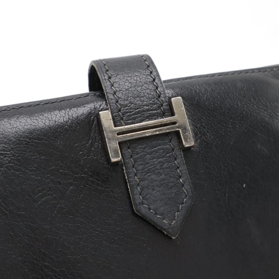 HERMES エルメス ベアンコンパクト 2つ折り財布 二つ折り財布 レザー ブラック 黒 シルバー金具 □H刻印 | HERMES | 03
