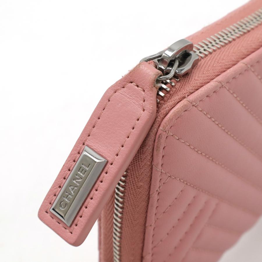 CHANEL シャネル Vステッチ ココマーク ラウンドファスナー 長財布 キルティング ラムスキン レザー ピンク シルバー金具 A82258 | CHANEL | 03