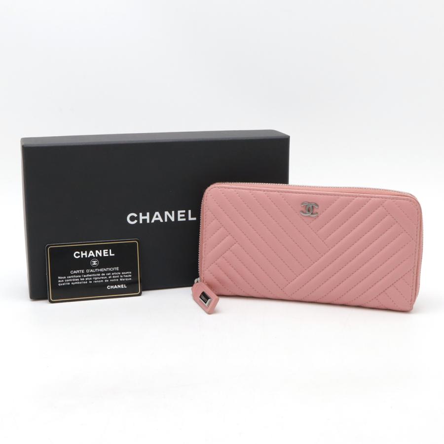 CHANEL シャネル Vステッチ ココマーク ラウンドファスナー 長財布 キルティング ラムスキン レザー ピンク シルバー金具 A82258 | CHANEL | 08