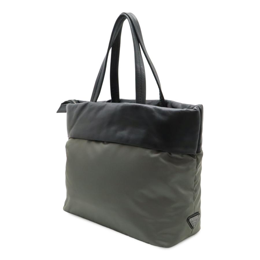 PRADA プラダ トートバッグ ショルダートート ナイロン ナッパレザー バイカラー NERO ブラック 黒 グレー シルバー金具 | PRADA | 01