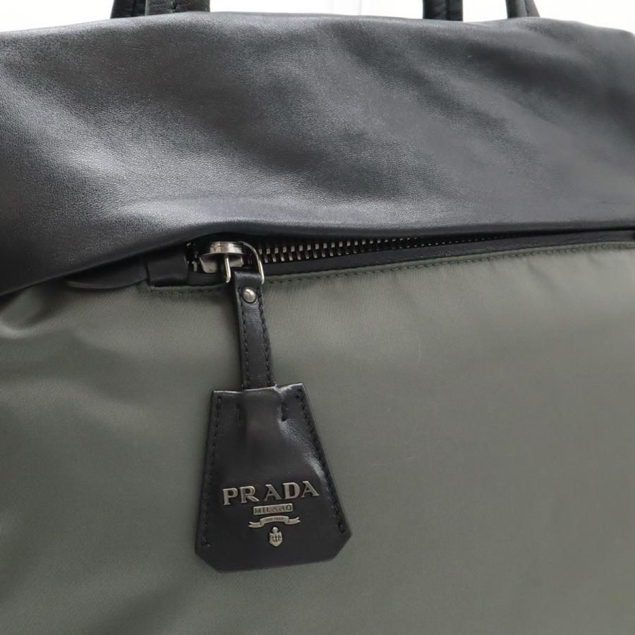 PRADA プラダ トートバッグ ショルダートート ナイロン ナッパレザー バイカラー NERO ブラック 黒 グレー シルバー金具 | PRADA | 08