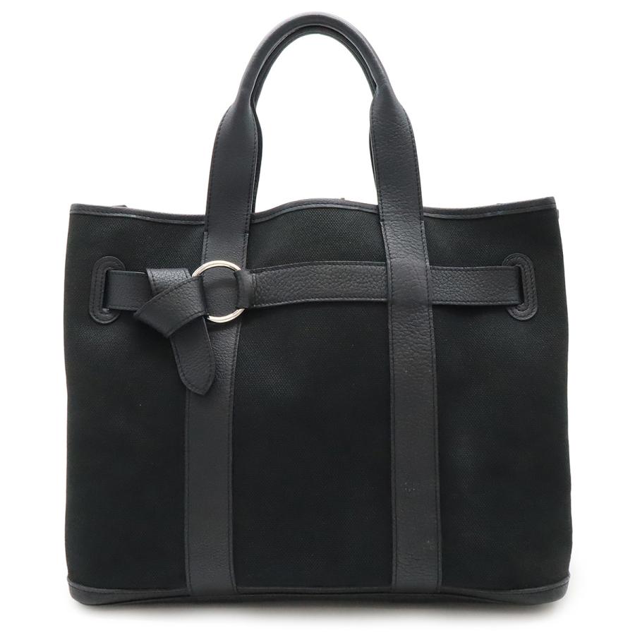HERMES エルメス プティット サンチュールMM トートMM トートバッグ ハンドバッグ キャンバス レザー ブラック 黒 シルバー金具 □J刻印 | HERMES