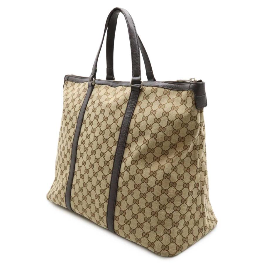 GUCCI グッチ GGキャンバス トートバッグ ラージトート ショルダーバッグ カーキベージュ ダークブラウン シルバー金具 アウトレット品 | GUCCI | 01