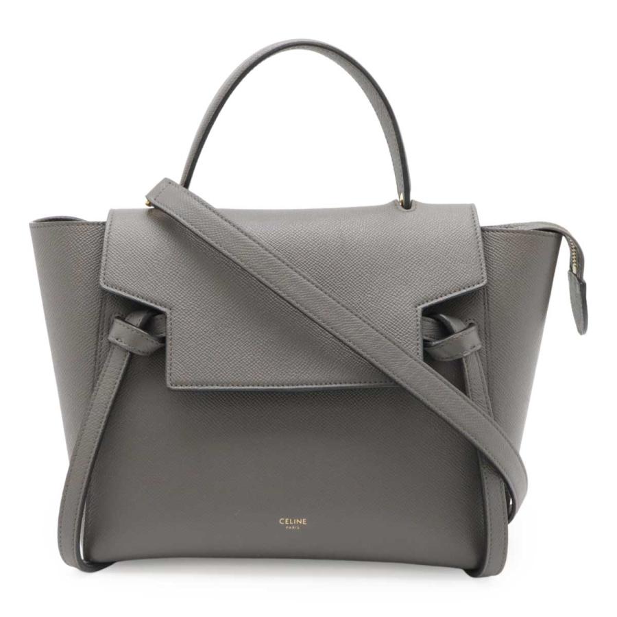 CELINE セリーヌ ベルトバッグ マイクロ ハンドバッグ 2WAY ショルダーバッグ 斜め掛け レザー グレー ゴールド金具 189153 | CELINE