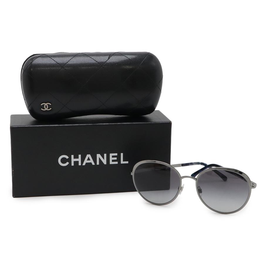 CHANEL シャネル サングラス アイウェア ボストンシェイプ スモークグラデーション ネイビー系マーブル シルバー金具 4206 | CHANEL | 04