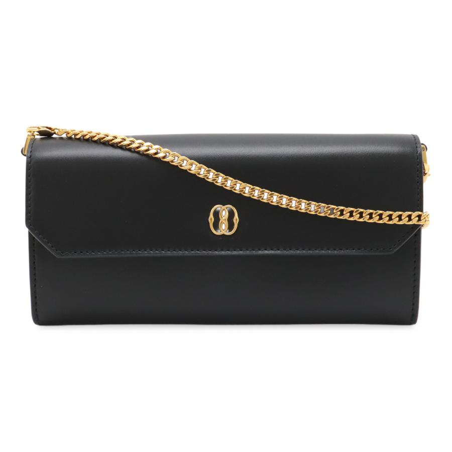 BALLY バリー エンブレム チェーンウォレット 長財布 ショルダーバッグ レザー ブラック 黒 ゴールド金具 6304817 | Bally