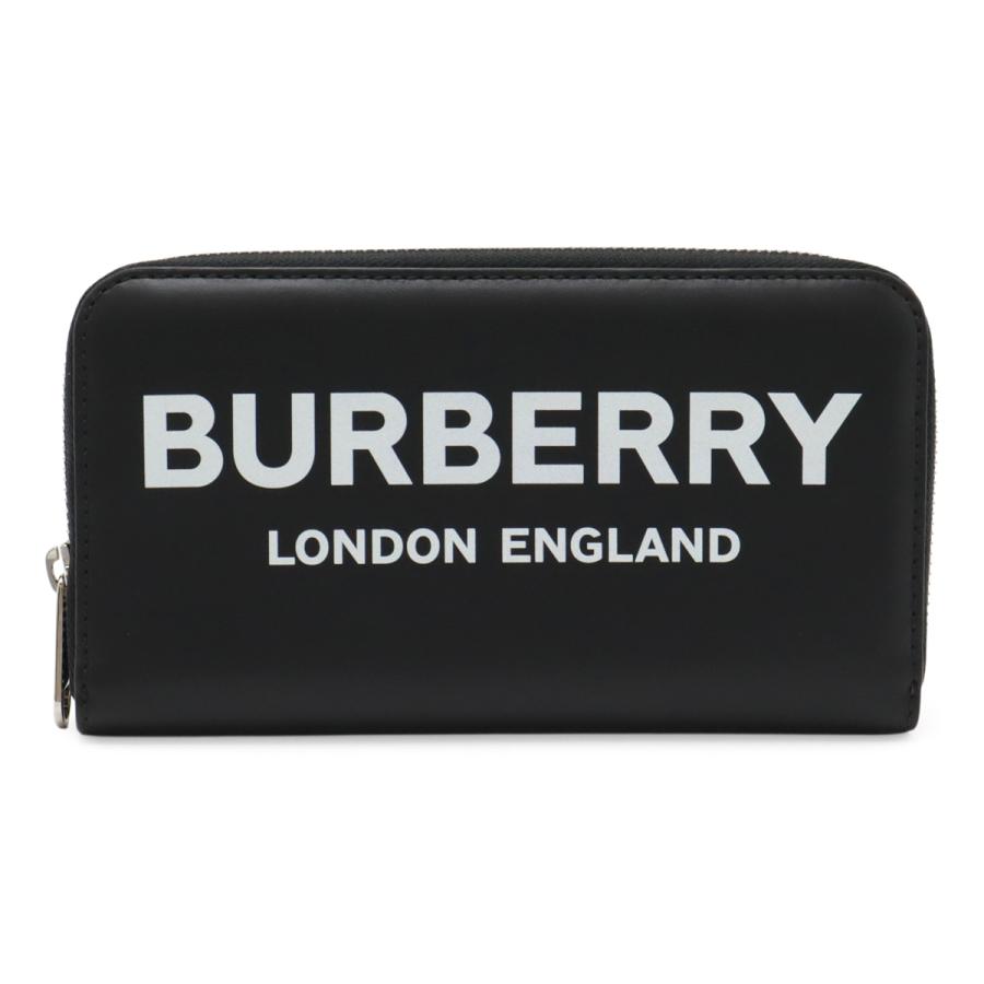BURBERRY バーバリー ロゴプリント ラウンドファスナー 長財布 レザー ブラック 黒 シルバー金具 8009211 | BURBERRY