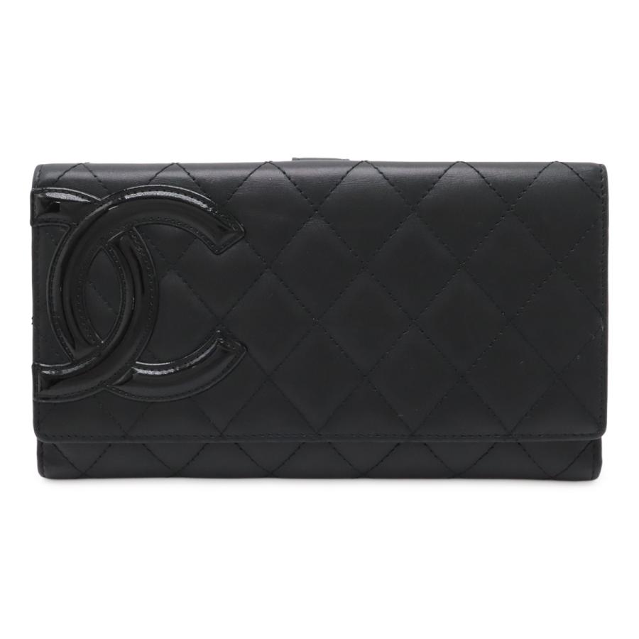 CHANEL シャネル カンボンライン ココマーク Wホック長財布 ダブルホック 2つ折長財布 二つ折り レザー エナメル ブラック 黒 ピンク | CHANEL