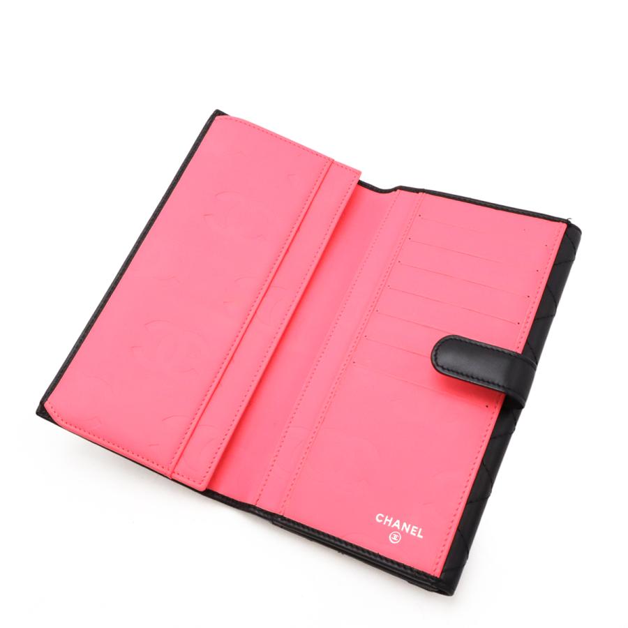 CHANEL シャネル カンボンライン ココマーク Wホック長財布 ダブルホック 2つ折長財布 二つ折り レザー エナメル ブラック 黒 ピンク | CHANEL | 04