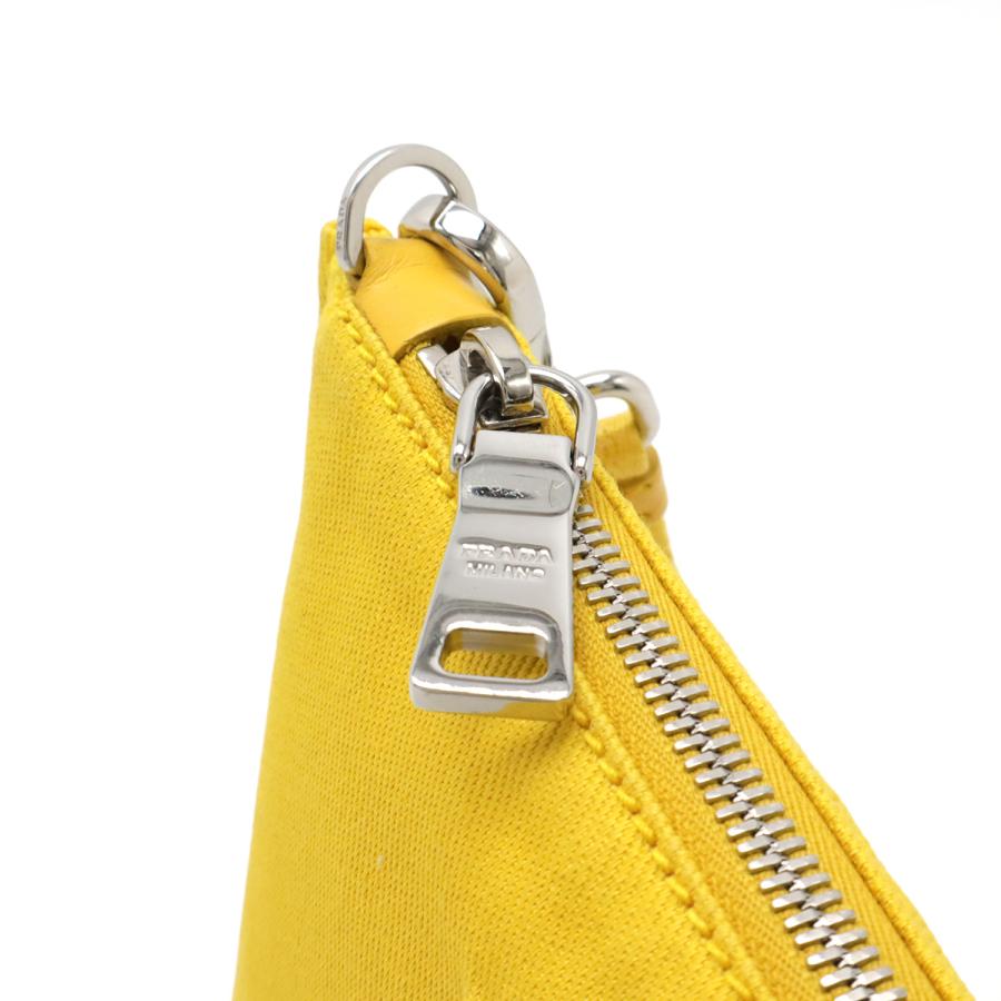 PRADA プラダ エンボスロゴ クラッチバッグ セカンドバッグ ポーチ 小物入れ キャンバス レザー イエロー 黄色 シルバー金具 | PRADA | 03