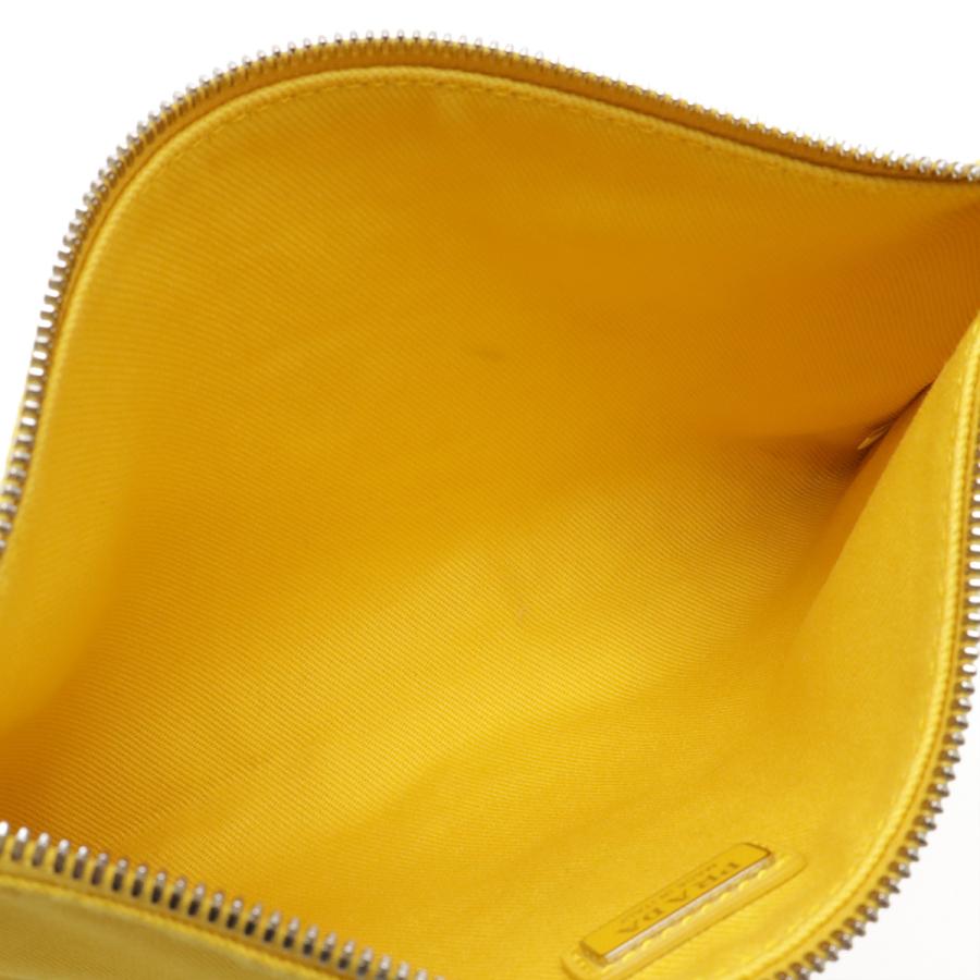 PRADA プラダ エンボスロゴ クラッチバッグ セカンドバッグ ポーチ 小物入れ キャンバス レザー イエロー 黄色 シルバー金具 | PRADA | 06