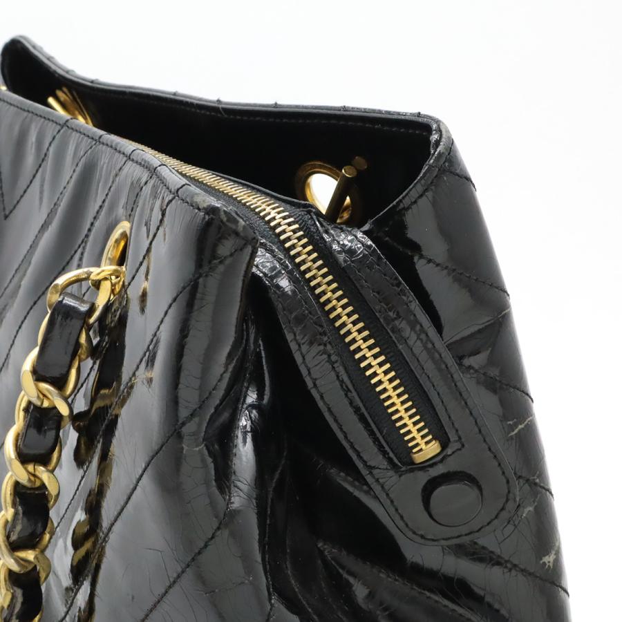 シャネル CHANEL ココマーク ブラック ゴールド金具 チェーン エナメル バッグ ショルダーバッグ レディース 送料無料 【中古】【あす楽】 CHANEL（シャネル） Vステッチ ココマーク トートバッグ チェーン