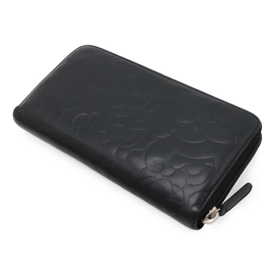CHANEL シャネル カメリア エンボス ココマーク ジップウォレット ラウンドファスナー 長財布 ラムスキン レザー ブラック 黒 シルバー金具 A50085 | CHANEL | 01