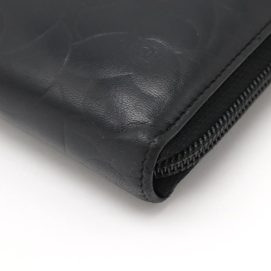 CHANEL シャネル カメリア エンボス ココマーク ジップウォレット ラウンドファスナー 長財布 ラムスキン レザー ブラック 黒 シルバー金具 A50085 | CHANEL | 02