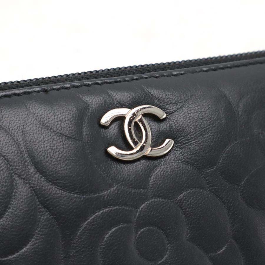 CHANEL シャネル カメリア エンボス ココマーク ジップウォレット ラウンドファスナー 長財布 ラムスキン レザー ブラック 黒 シルバー金具 A50085 | CHANEL | 03