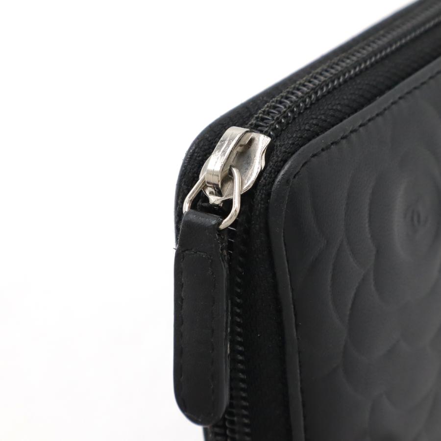 CHANEL シャネル カメリア エンボス ココマーク ジップウォレット ラウンドファスナー 長財布 ラムスキン レザー ブラック 黒 シルバー金具 A50085 | CHANEL | 04