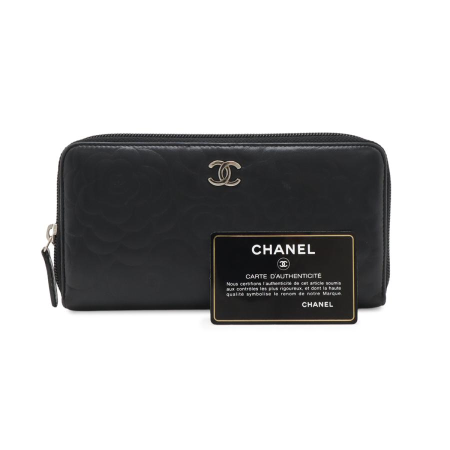 CHANEL シャネル カメリア エンボス ココマーク ジップウォレット ラウンドファスナー 長財布 ラムスキン レザー ブラック 黒 シルバー金具 A50085 | CHANEL | 08