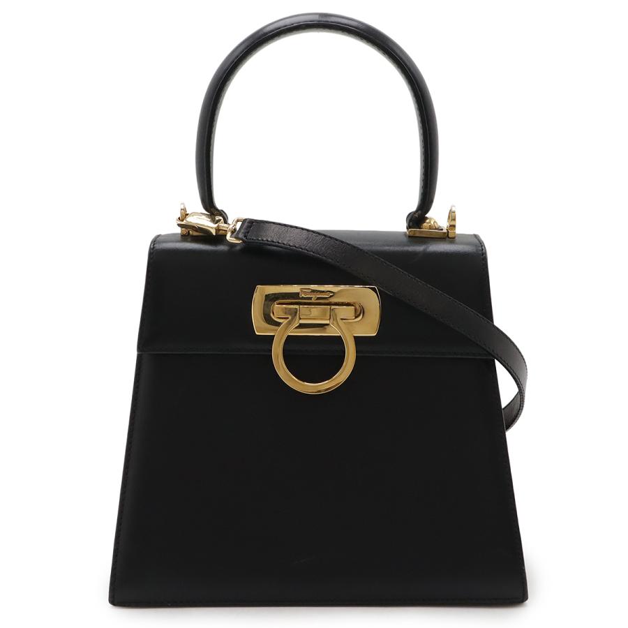 Salvatore Ferragamo サルヴァトーレ フェラガモ ガンチーニ ハンドバッグ 2WAY ショルダーバッグ レザー ブラック 黒 ゴールド金具 21 2193 Salvatore Ferragamo サルヴァトーレ フェラガモ ガンチーニ